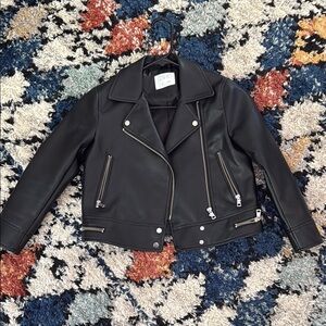 Zara Black Leather Moto Jacket Asymmetrical Zipper